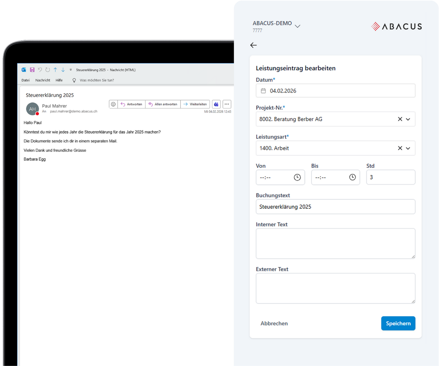Leistungserfassung im Add-In