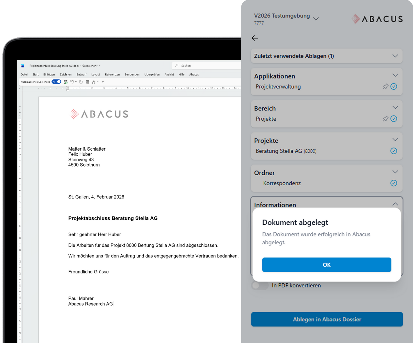Dossierablage mit Add-In
