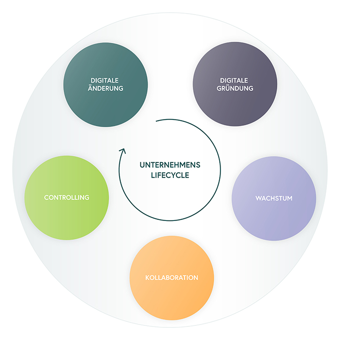 Digitale Gründung, Wachstum Kollaboration, Controlling, Digitale Änderung - Unternehmens Lifecycle